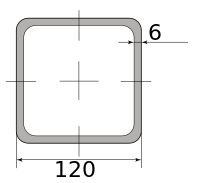 Труба профильная электросварная квадратная 120х120х6 6м, длина 6 м