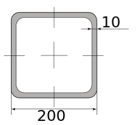 Труба профильная электросварная квадратная 200х200х10, длина 12 м