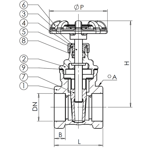 Задвижка клиновая латунная V1141 Ду 50 Ру16 ВР маховик Tecofi V1141-0050