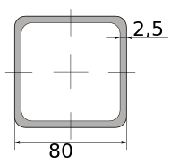 Труба профильная электросварная квадратная 80х80х2.5, длина 12 м