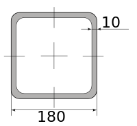 Труба профильная электросварная квадратная 180х180х10, длина 12 м