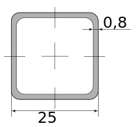 Трубы электросварные оцинкованная квадрат 25х25х0.8, длина 6 м