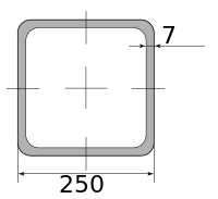 Труба профильная электросварная квадратная 250х250х7, длина 12 м